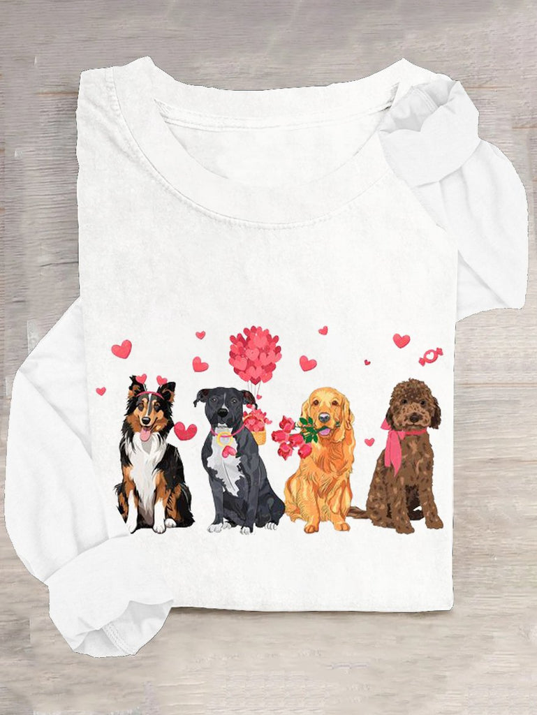 Fashion Crew Neck Long Sleeve Dog Casual Regular T-Shirt