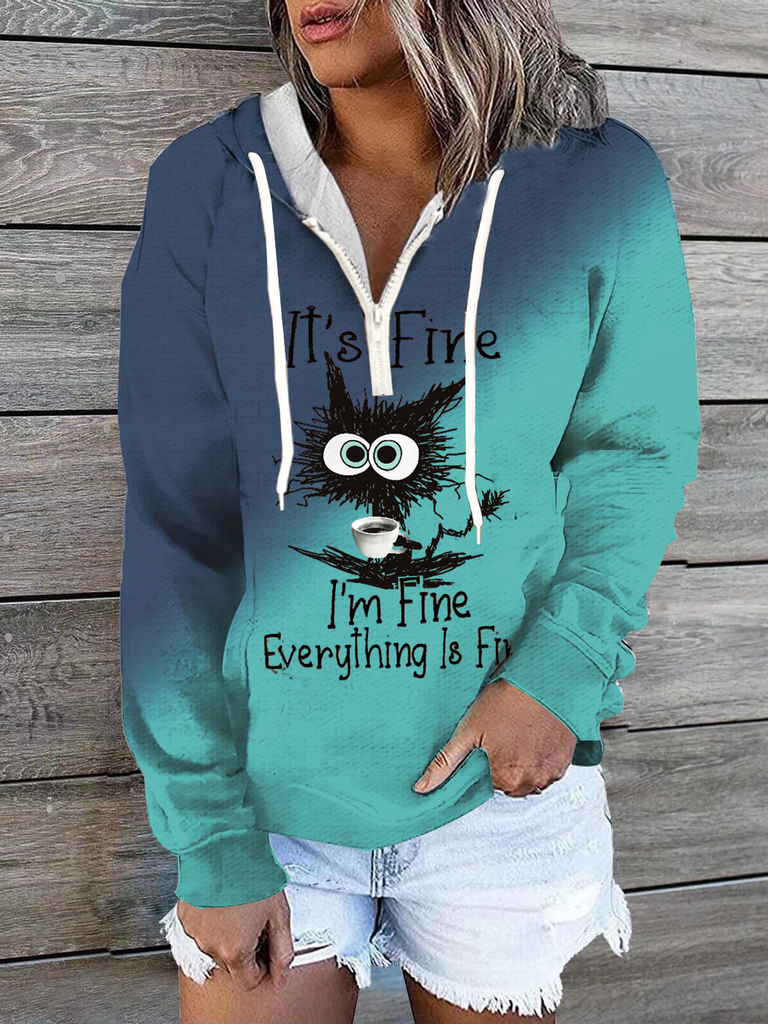 Casual Long Sleeve Hoodie Ombre Zipper Fashion Regular Sweater