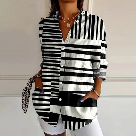 Fashion Long Sleeve Shirt Collar Abstract Loose Regular Shirt