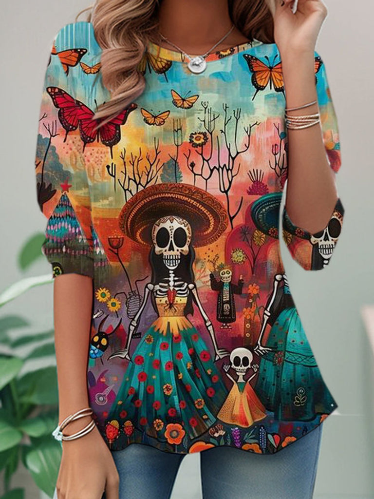 Casual Crew Neck Long Sleeve Halloween Fashion Regular T-Shirt