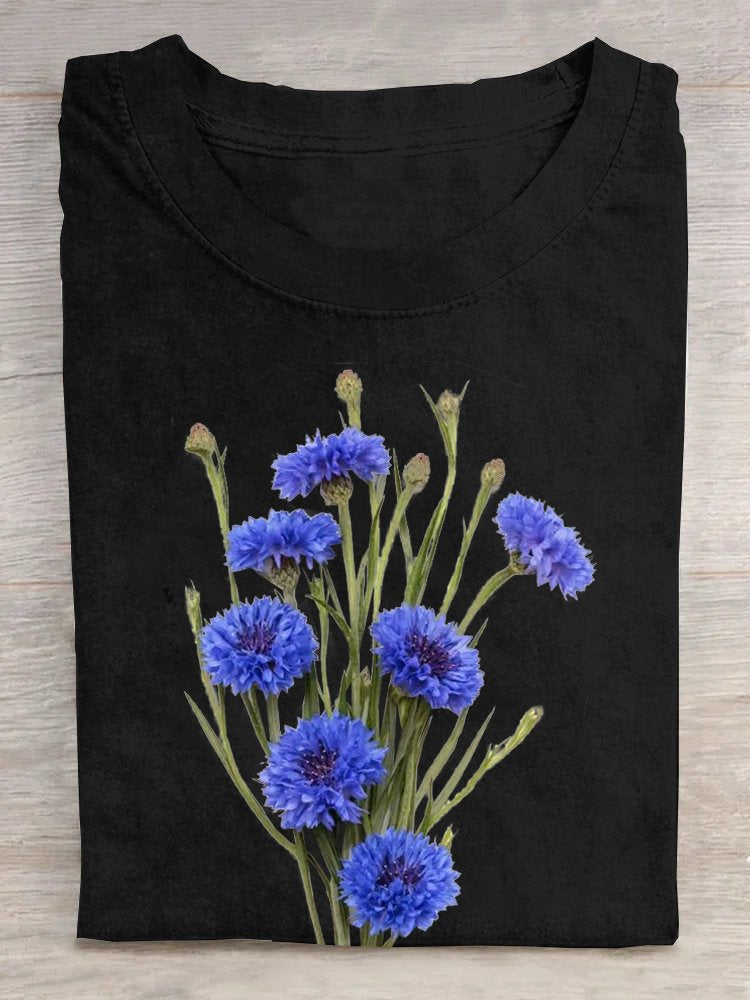 Fashion Short Sleeve Crew Neck Floral Casual Regular T-Shirt