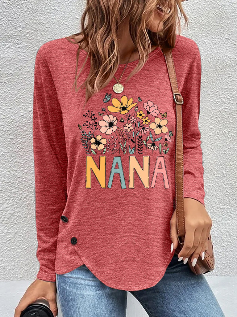Casual Crew Neck Long Sleeve Letter Pattern Floral Irregular Craftsmanship Fashion Regular T-Shirt