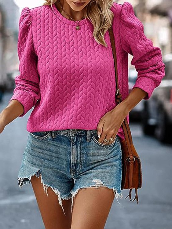 Fashion Crew Neck Long Sleeve Plain Loose Regular Blouses