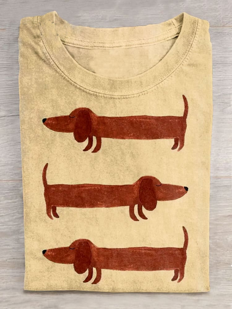 Fashion Short Sleeve Crew Neck Dog Casual Regular T-Shirt