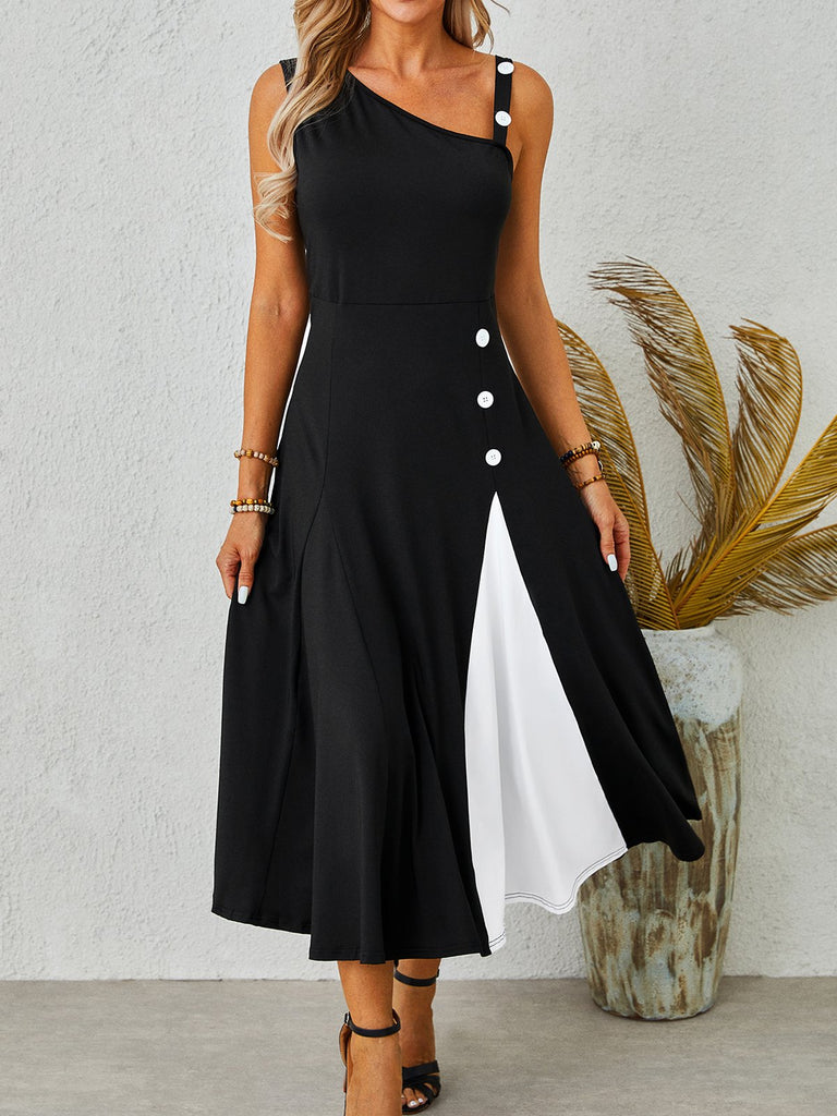 Fashion V Neck Sleeveless Plain Midi Dress