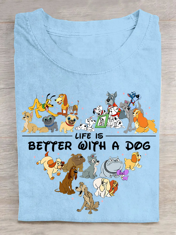 Casual Short Sleeve Crew Neck Dog Fashion Regular T-Shirt