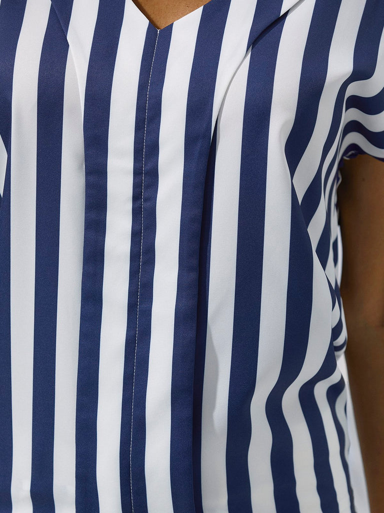 Stripe-Blue Plus Size Blouses