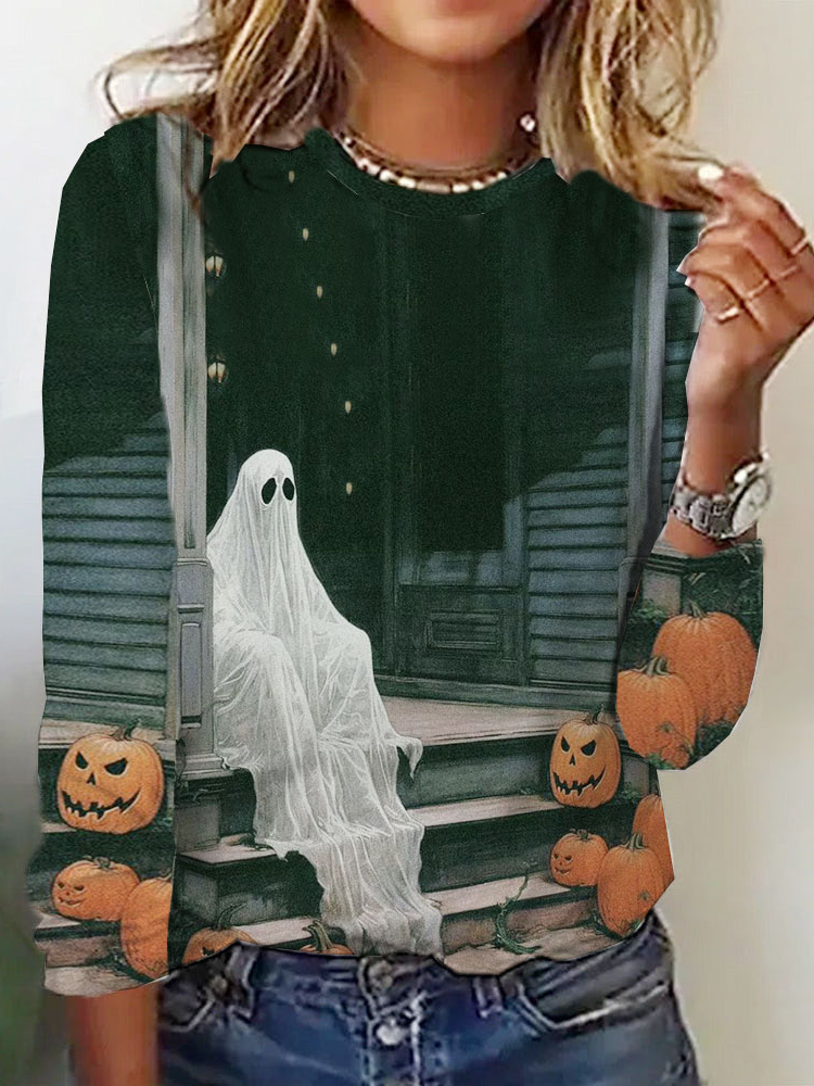 Casual Crew Neck Long Sleeve Halloween Fashion Regular T-Shirt