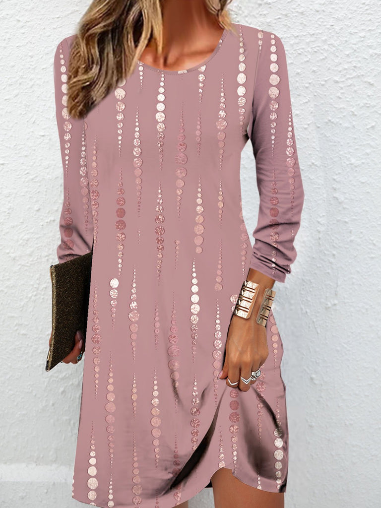 Fashion Crew Neck Long Sleeve Geometric Loose Short Dress