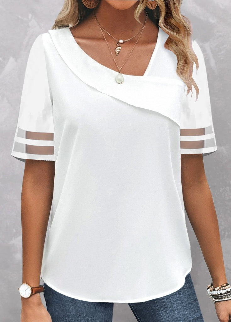 Loose Short Sleeve Asymmetrical Plain Fashion Regular Blouses