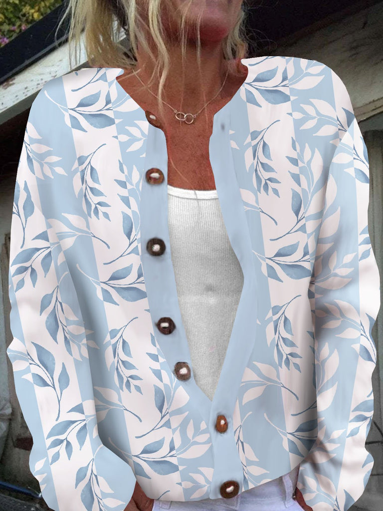 Loose Long Sleeve Leaf Fashion Regular Cardigan