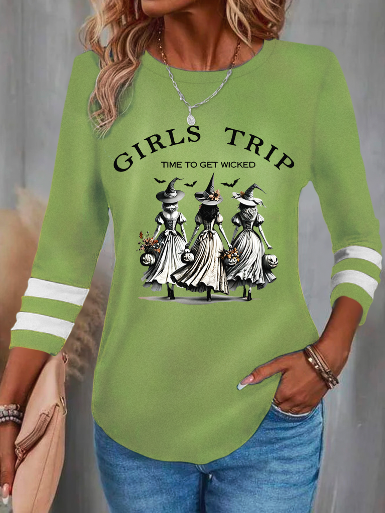 Fashion Crew Neck Long Sleeve 3D Printing Regular Blouses