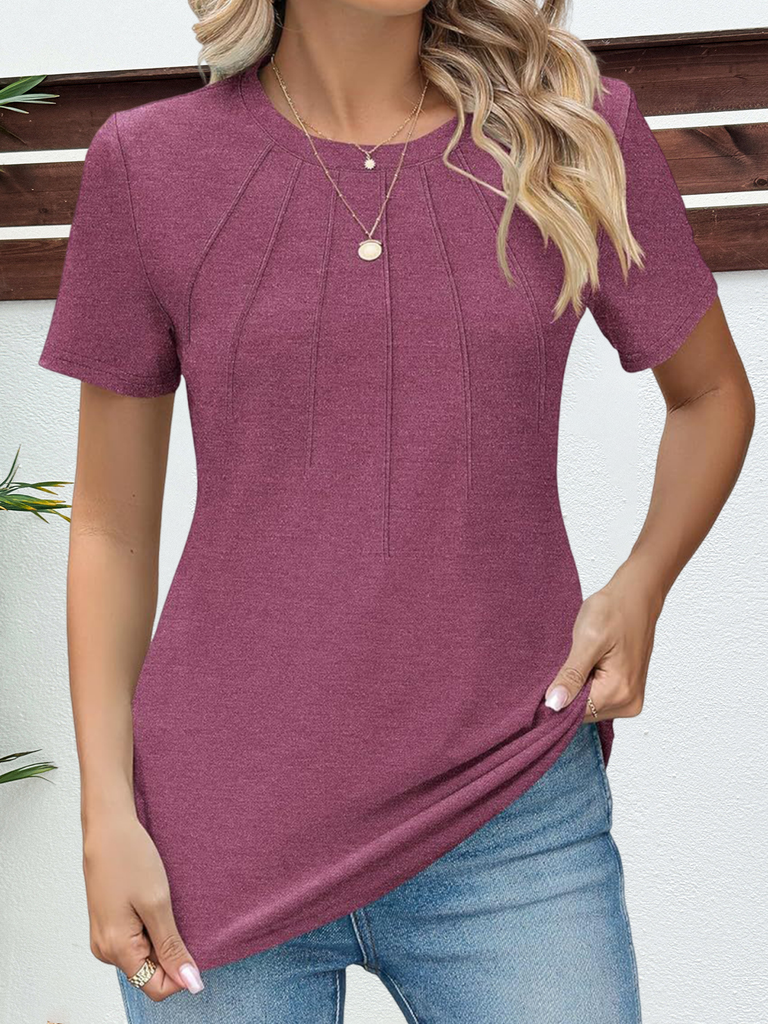 Fashion Short Sleeve Crew Neck Plain Loose Regular Blouse