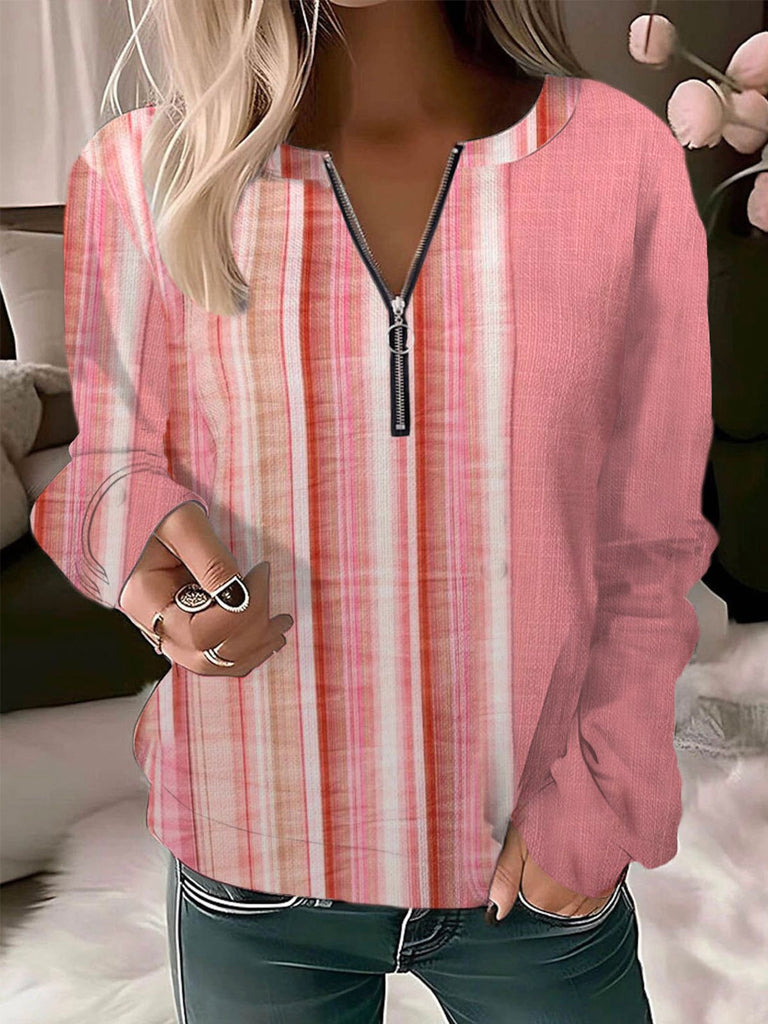 Fashion Crew Neck Long Sleeve Striped Casual Regular Sweatshirt