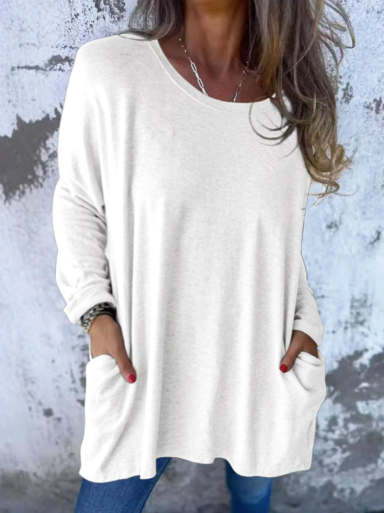 Fashion V Neck Long Sleeve Plain Loose Mid-Long Sweater