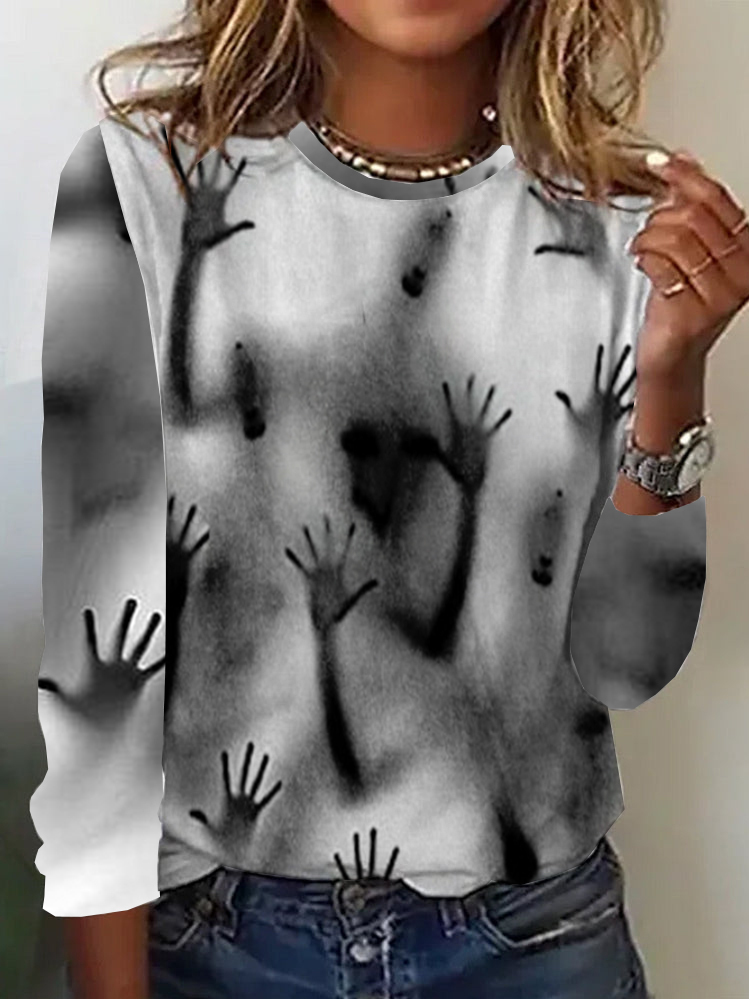Casual Crew Neck Long Sleeve Halloween Fashion Regular T-Shirt