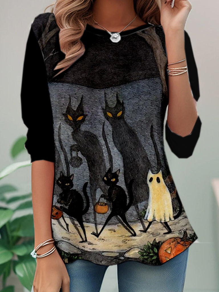Casual Crew Neck Long Sleeve Halloween Fashion Regular T-Shirt