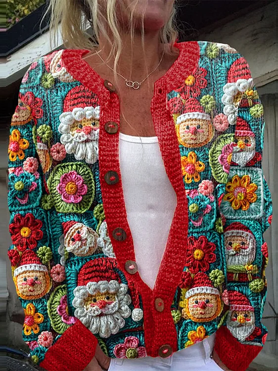 Crew Neck Long Sleeve Color Block Fashion Regular Cardigan