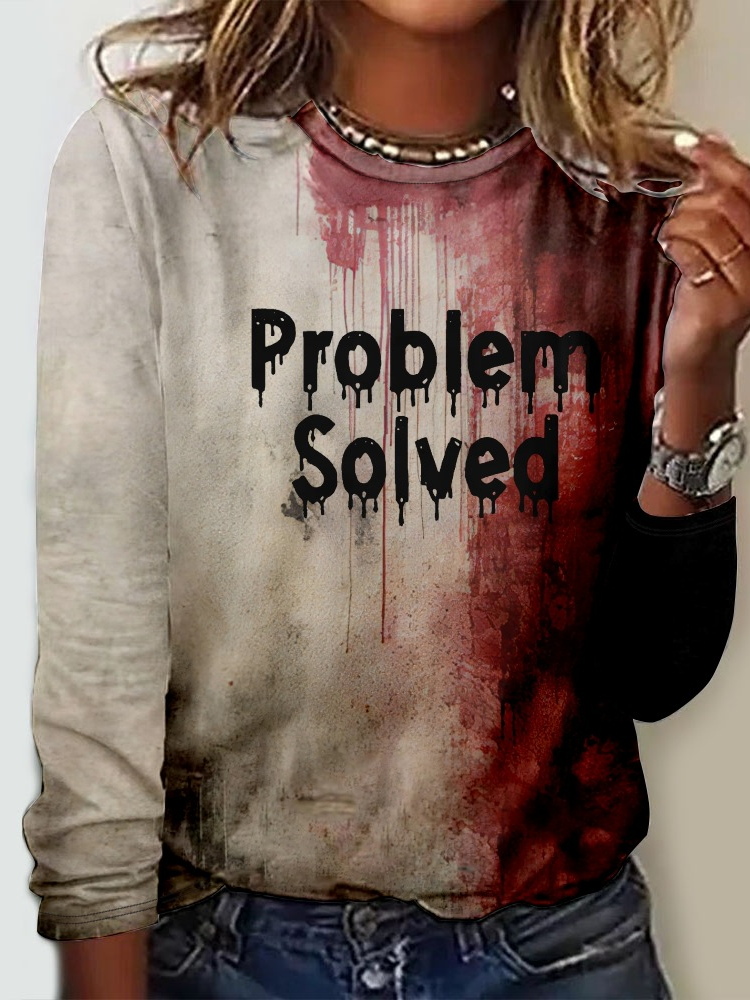 Crew Neck Long Sleeve Floral Printing Fashion Regular T-Shirt