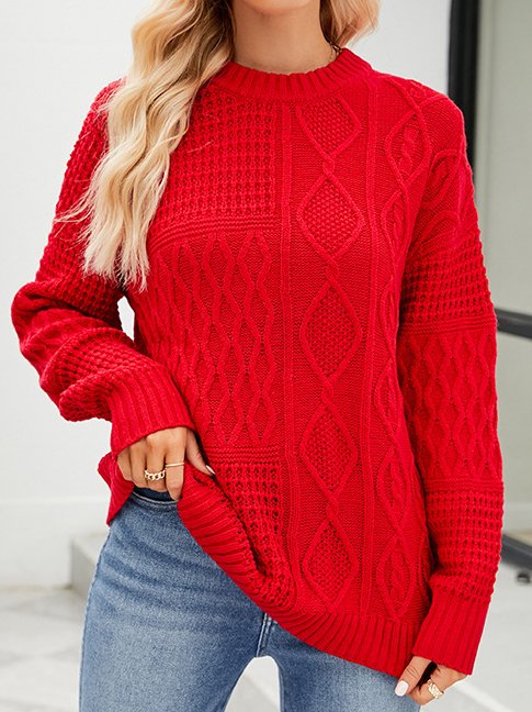 Fashion Crew Neck Long Sleeve Plain Loose Regular Sweater