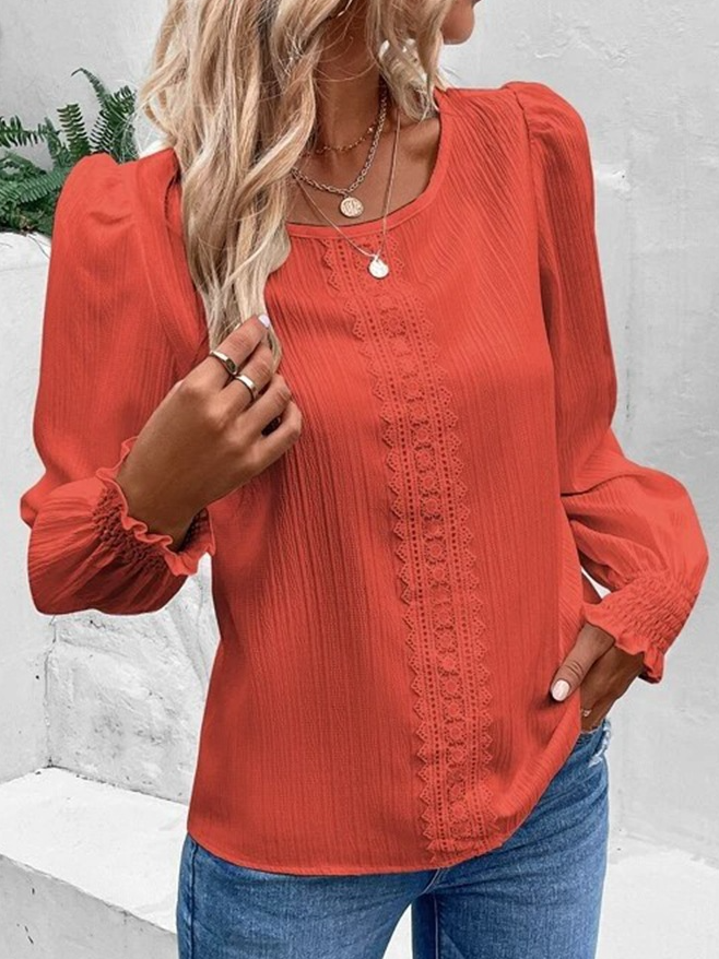 Loose Crew Neck Long Sleeve Plain Fashion Regular Blouses
