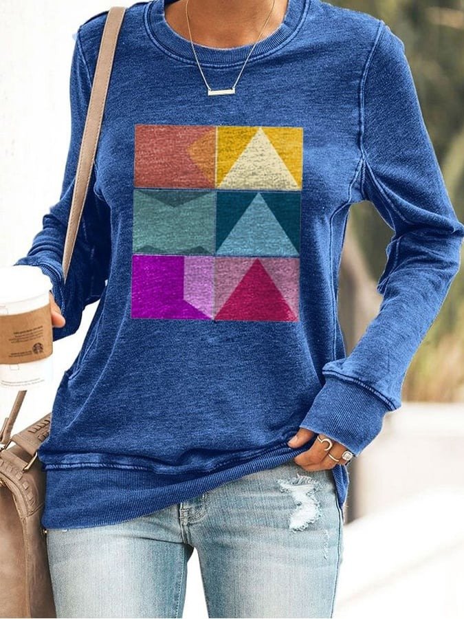 Casual Crew Neck Long Sleeve Plaid Regular Sweatshirt