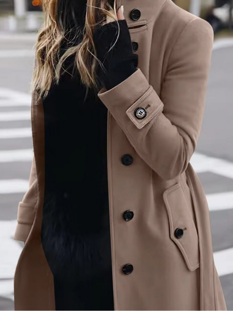 Loose Stand Collar Long Sleeve Plain Fashion Mid-Long Coat