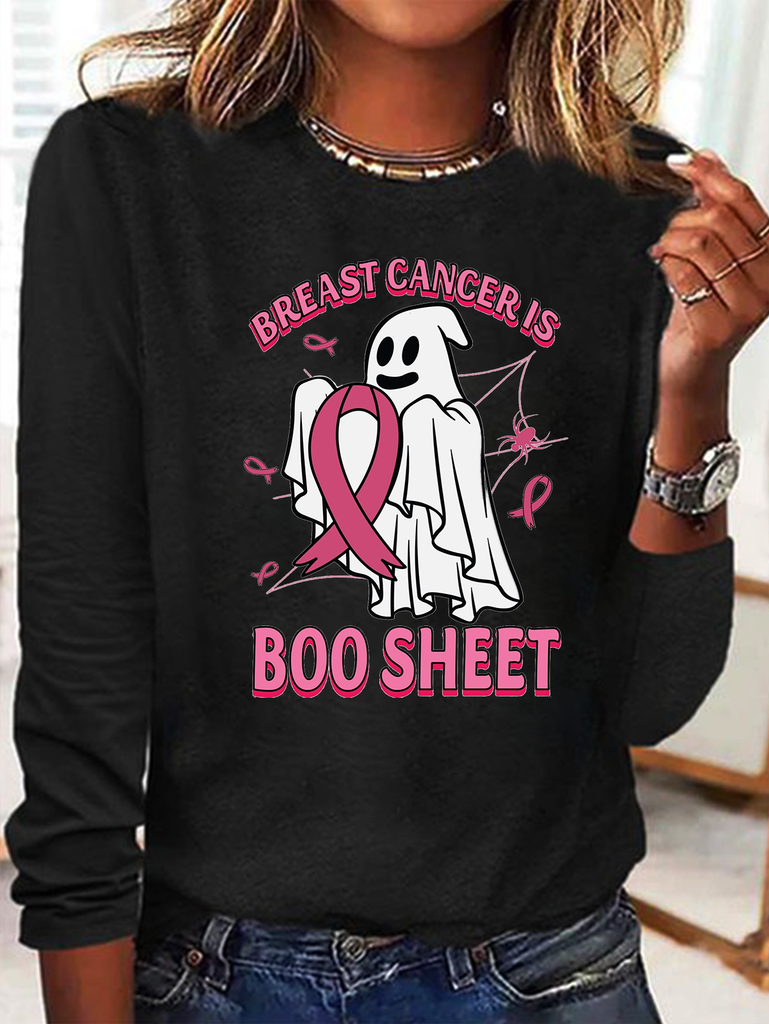 Fashion Crew Neck Long Sleeve Text Letters Loose Regular T-Shirt