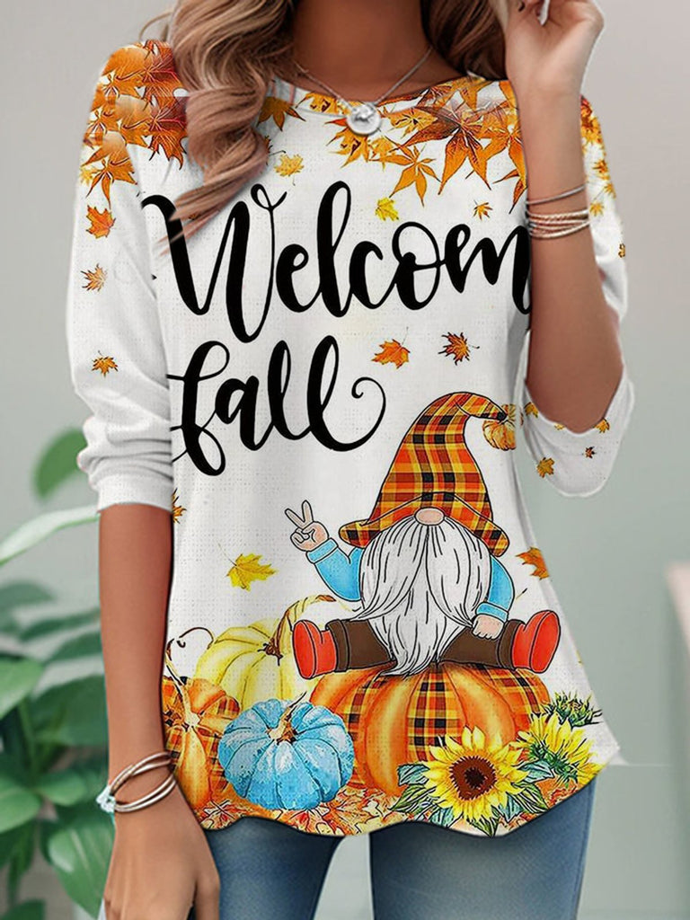 Fashion Crew Neck Long Sleeve Halloween Casual Regular T-Shirt