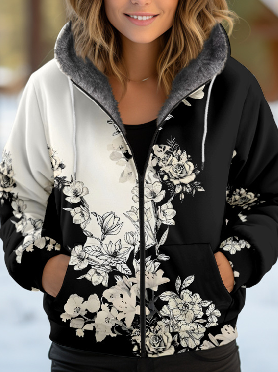 Loose Hoodie Long Sleeve Ethnic Floral Fashion Regular Jacket