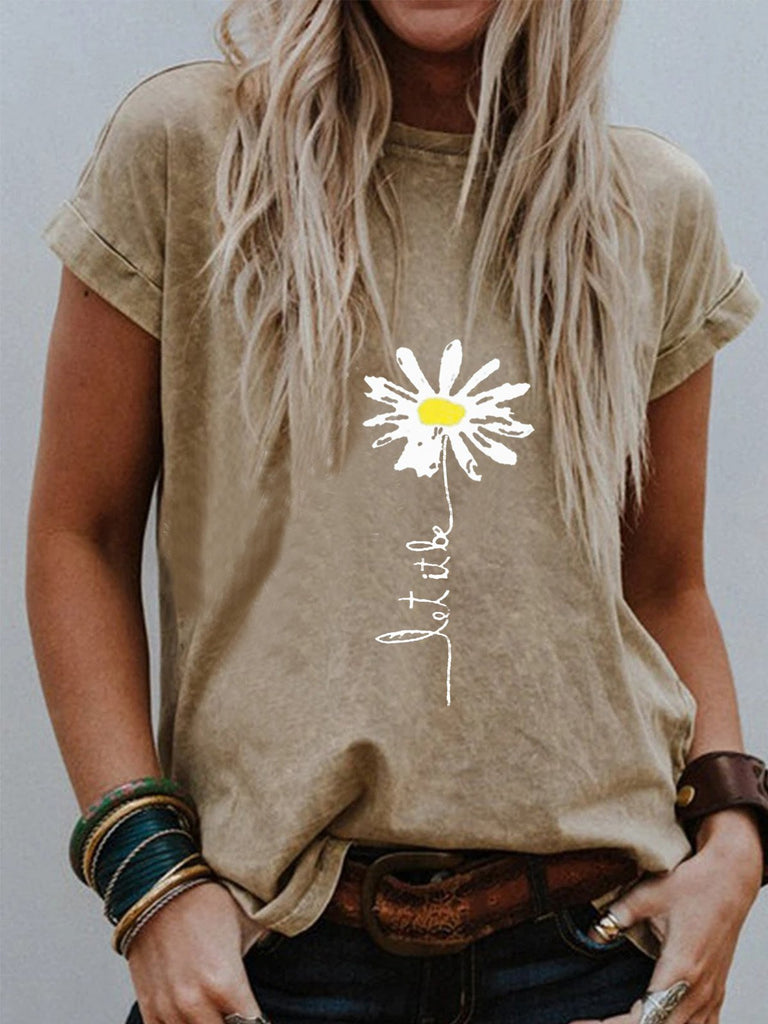 Short Sleeve Crew Neck Printed Floral Fashion Regular T-Shirt