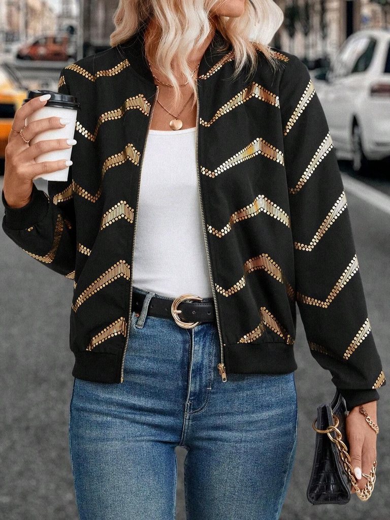 Loose Long Sleeve Geometric Fashion Regular Jacket