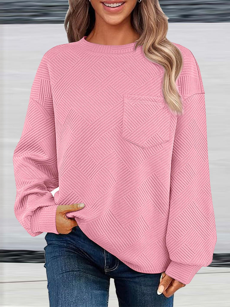 Fashion Crew Neck Long Sleeve Plain Casual Regular Sweatshirt