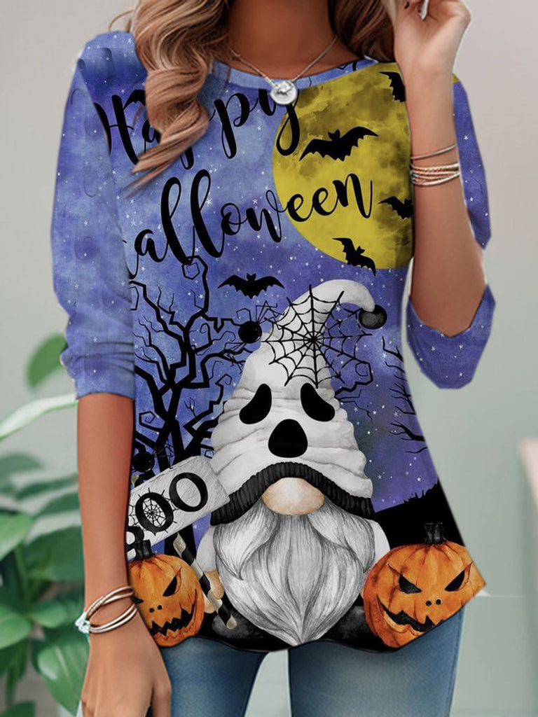 Fashion Crew Neck Long Sleeve Halloween Casual Regular T-Shirt