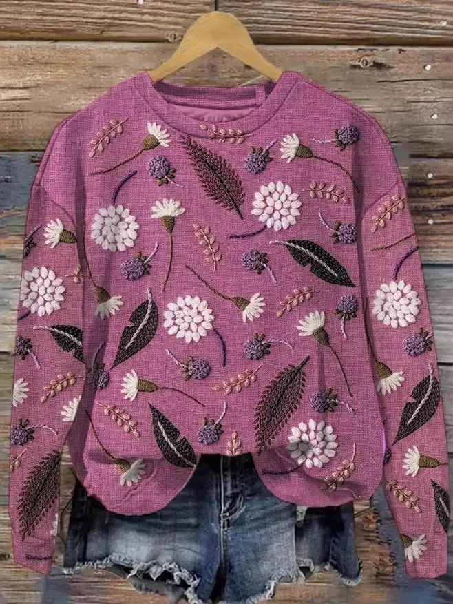 Casual Crew Neck Long Sleeve Geometric Floral Fashion Regular Sweatshirt
