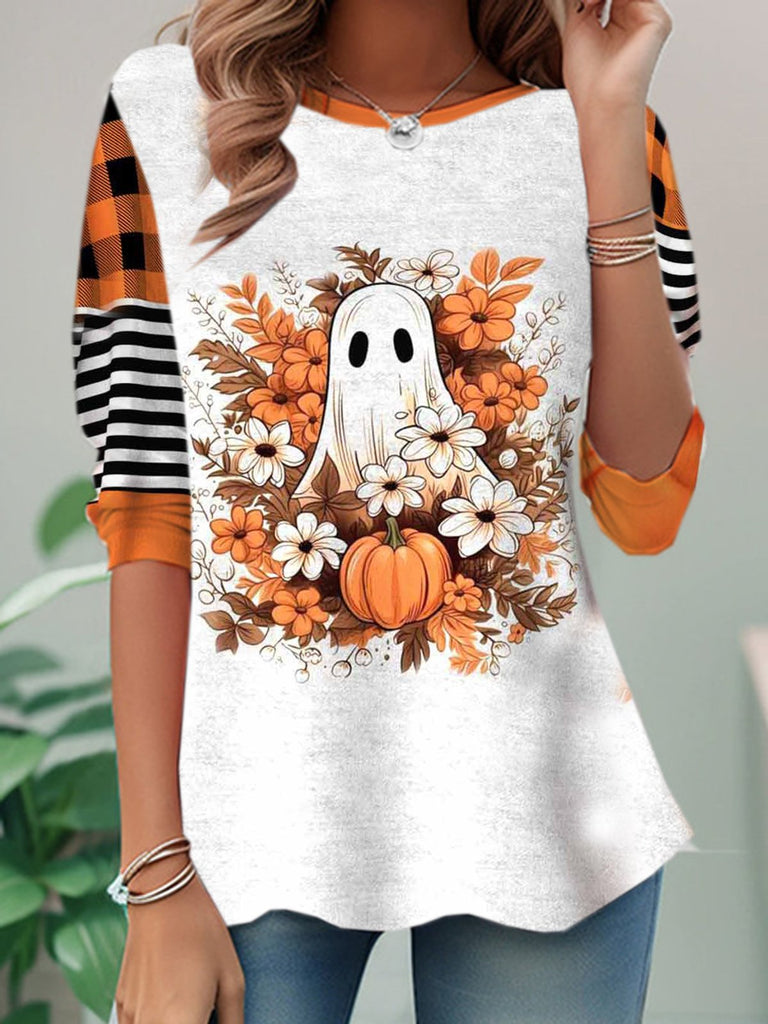 Fashion Crew Neck Long Sleeve Halloween Casual Regular T-Shirt