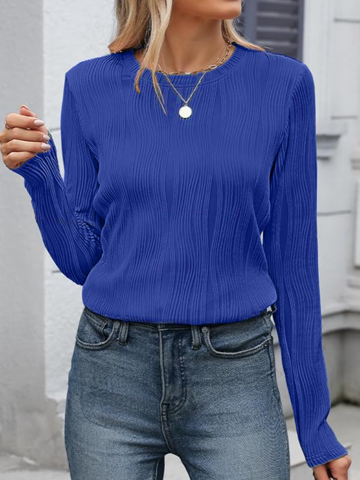 Fashion Crew Neck Long Sleeve Plain Loose Regular Blouses