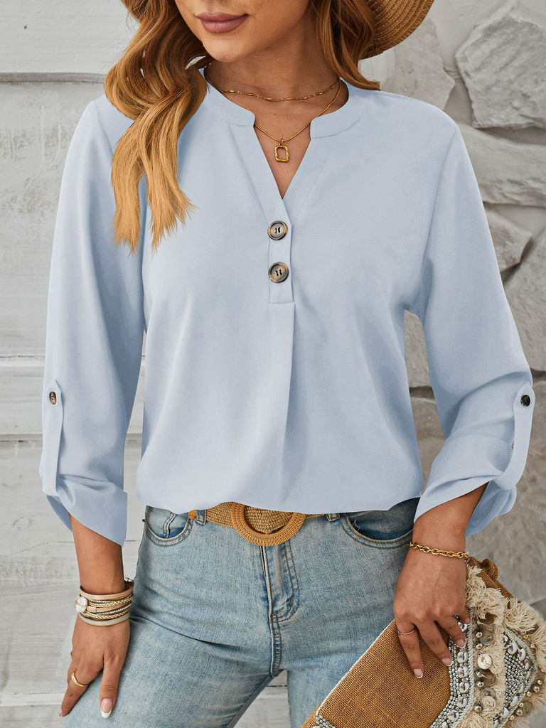Fashion Crew Neck Long Sleeve Plain Regular Blouses