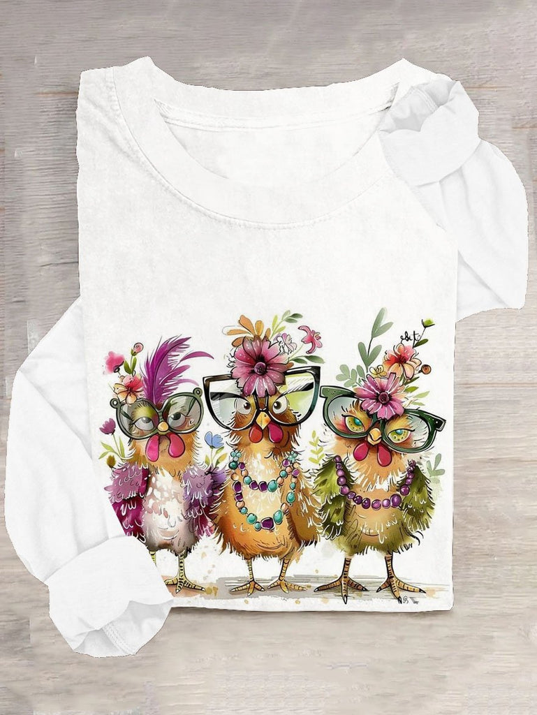 Fashion Crew Neck Long Sleeve Turkey Loose Regular T-Shirt