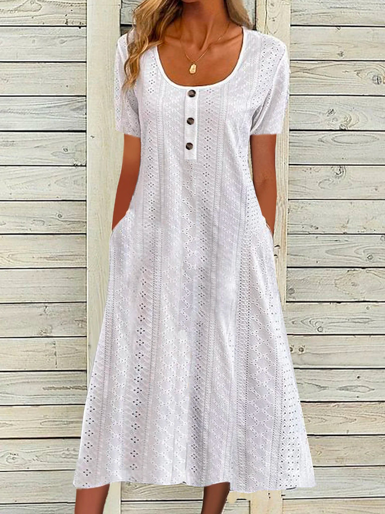 Fashion Short Sleeve Crew Neck Plain Loose Maxi Dress
