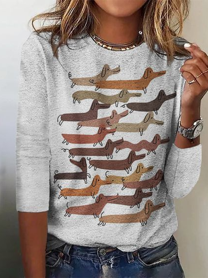 Fashion Crew Neck Long Sleeve Floral Casual Regular T-Shirt