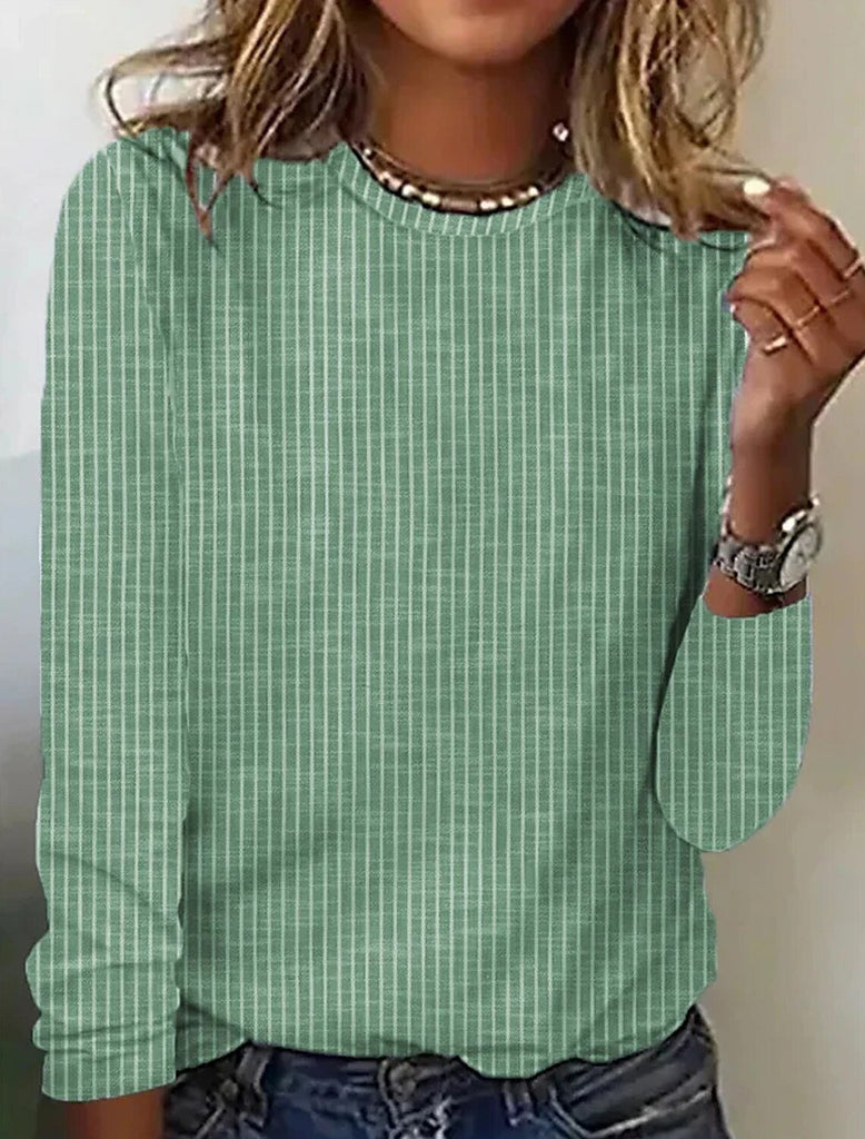Fashion Crew Neck Long Sleeve Striped Loose Regular Blouses