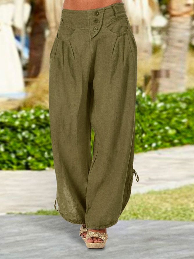 Casual Plain Buttoned Fashion Long Pants