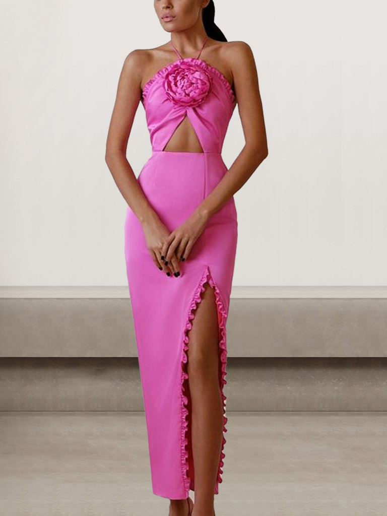 Sexy Sleeveless Halter Plain Tight Maxi Dress