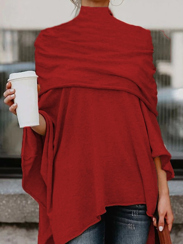Loose Long Sleeve Turtleneck Plain Fashion Regular Blouse