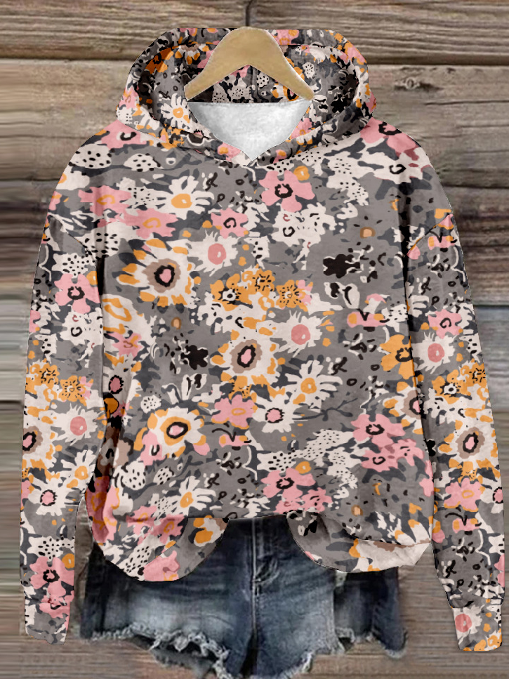 Fashion Long Sleeve Hoodie Floral Zipper Casual Regular Sweatshirt