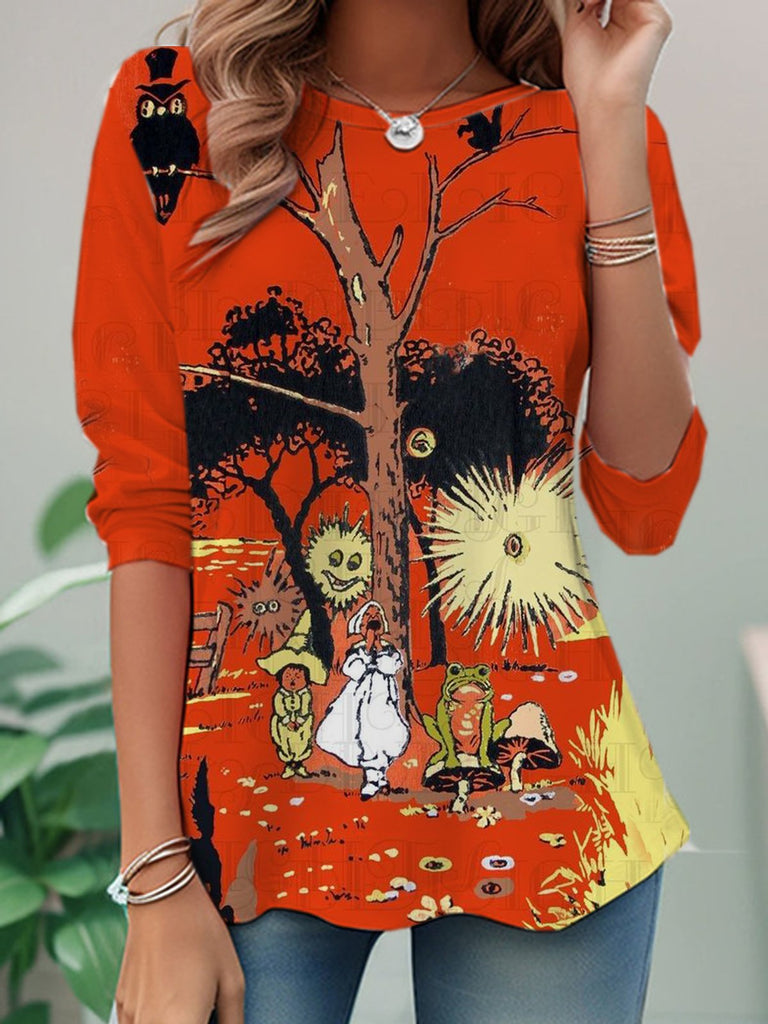 Casual Crew Neck Long Sleeve Halloween Fashion Regular T-Shirt