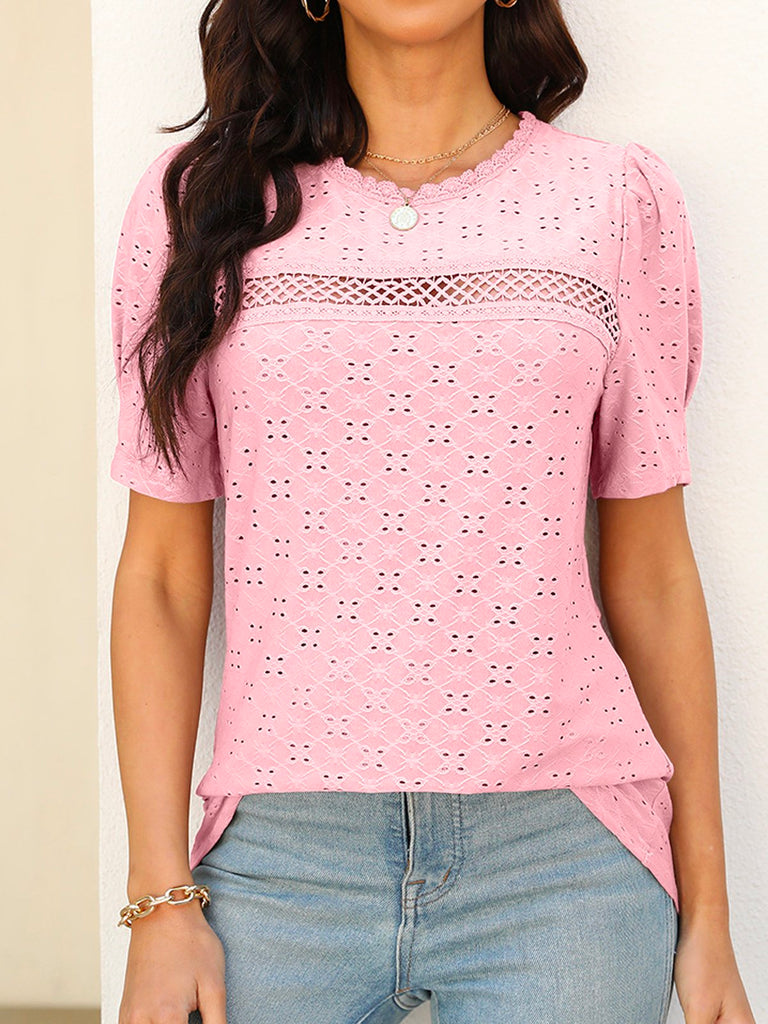 Loose Short Sleeve Crew Neck Plain Fashion Regular Blouse