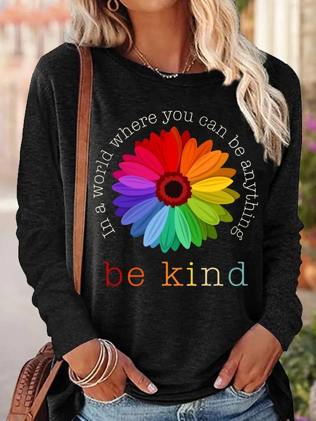 Casual Crew Neck Long Sleeve Daisy Fashion Regular T-Shirt