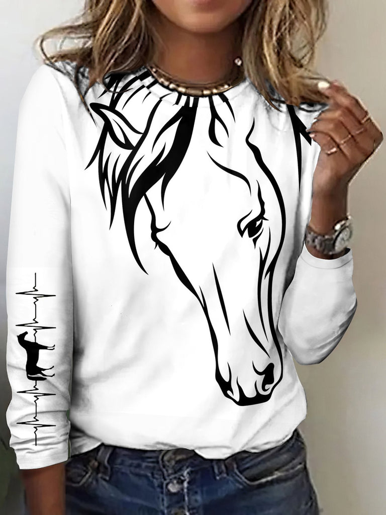 Crew Neck Long Sleeve Plaid Vintage Regular T-Shirt